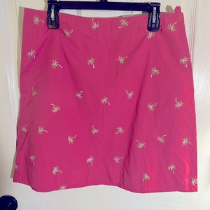 Talbots‎ Pink Embroidered Palm Trees Mini Cotton Skirt sz 14